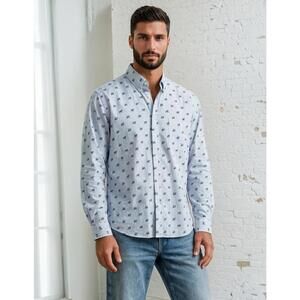 Men's Stafford Wrinkle Free Long Sleeve Oxford 16 1/2, 34-35 Blue Bull Dog /Pug